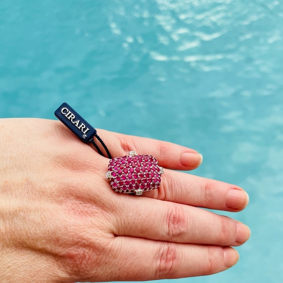 Ruby (natural) and White zircon ring in silver - Picture 9 of 12